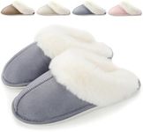 BHFRGAS Slippers Women Comfy Ladies Slippers Non-Slip Warm Womens Slippers with Memory Foam Fluffy Fuzzy Soft Winter House Slippers for Outdoor Indoor，Grey，6-7 UK