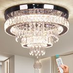 15.7" Modern Crystal Chandeliers, Dimmable LED Ceiling Light with Remote Control, K9 Crystal Flush Mount Chandeliers for Bedroom Dining Room Living Room Hallway (Multicolor