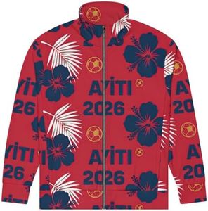 Unisex track jacket Inspired by Haiti Flag colors and Patterns and Hisbicus Flower White