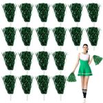 AWAOVV 24Pcs Cheerleader Pom Poms Cheerleading, Green Cheering Squad Pompoms with Plastic Handle, Cheerleader Dance Pom Poms, Dancing Flower Cheerleading Ball for Sports Cheers Ball Dance Fancy Dress