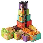 Dried Fruits & Nuts Tower with Black Ribbon Rosh Hashanah Gift Basket, 5 Tier Gourmet Arrangement Platter, Healthy Kosher Snack Box for Birthday, Anniversary by Oh Nuts