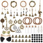 Yinkin Witch Bell Witchcraft Kit Decor Wind Chimes Wreath Handmade Door Hanger Gift DIY Door Knob for Protection Positive Energy Hanging Wall House Bedroom Garden Home(Classic Style, 54 Pcs)