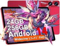 Android 14 Tablet 11 inch Tablets with 24GB RAM 256GB ROM, Octa-Core Tablets with Widevine L1, 5G+2.4G WiFi, Bluetooth 5.0, 8000mAh, 5MP+13MP Dual Camera, 1280 x 800 IPS Touch Screen, GPS Tab - Red