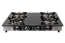 BLOWHOT Jasper Heavy Tornado 4 Brass Burner Auto Ignition Gas Stove Toughened Glass Cooktop, ISI Certified Stainless Steel Frame 2 Year Warranty By Blowhot on Burner, Gas stove Valve Glass (Black)