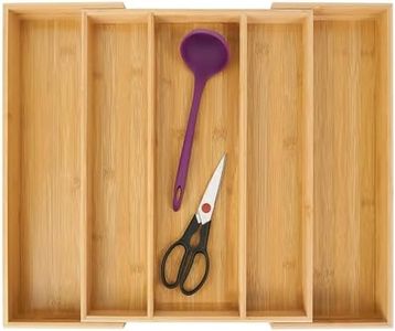 Utoplike Bamboo Expandable Kitchen Drawer Organizer, Adjustable Utensil Holder and Cutlery Tray Organiser, Drawer Divider for Silverware, Flatware, Knives in Kitchen, Bedroom, Living Room