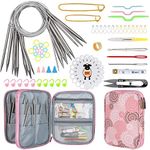 Aeelike Circular Knitting Needles Set 80cm, Metal Circular Needles for Knitting, Fixed Stainless Steel Round Knitting Needles Set with Case, 32 Inch Circular Knitting Needles Kit for Beginners Adults