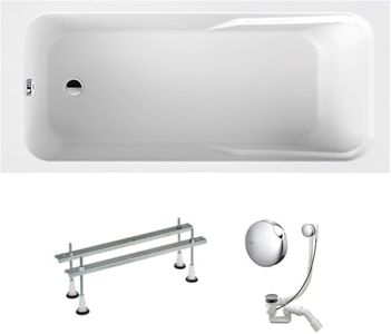 VBChome Badewanne 170 x 80 cm Weiß Acryl Wannenfüße Siphon Wanne Rechteck Design Modern Ablaufgarnitur in Chrom