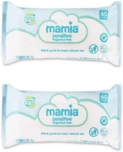 2x Mamia Sensitive Fragrance Free Wipes 60 Pack