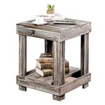 MyGift Rustic Torched Wood 2-Tier Accent End Table