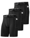 Runhit Men's Compression Shorts with Pockets(3 Pack),Tights Shorts Workout Underwear(Black Grey, M)