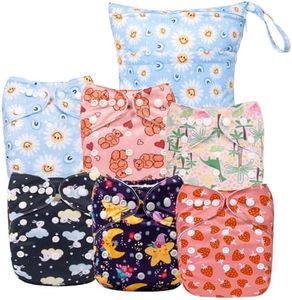 ALVABABY 6pcs Cloth Diaper Covers &1 Wet Dry Bag, Washable Reusable Cloth Diaper Shell for Prefold with Multi-Functional Bag, Flat or Fitted Diaper Inserts 6NKZ03