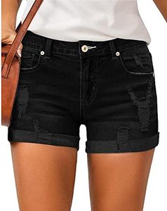 LookbookStore Jean Shorts for Women Summer Casual High Waisted Rolled Hem Distressed Jeans Jorts Ripped Denim Jean Shorts Black Ink Size XXL