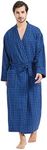 FashGudim Mens Buffalo Plaid 100% Cotton Flannel Shawl Collar Robe Lightweight Full Length Bathrobe Sleepwear Loungewear House Robes（Black/Blue, L/XL）