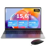 15.6 Inch Laptop, Quad-Core N95 Processor Up to 3.4GHz, 16GB DDR4 512GB SSD Laptop Computer, 5G/2.4GHz WiFi, 1080P FHD, BT5.0, Type-C, USB 3.0, Mouse included, Notebook for Students and Business