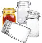 Pure Source India Squire Glass Cookie Jar With Airtight Clamp Lid, 1.5 Ltr 4 Pieces, Clear