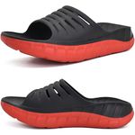 KuaiLu Mens Recovery Sandals Sport Comfort Arch Support Cushion Athletic Sliders Orthotic Plantar Fasciitis Open Toe Wide Width Thick Foam Sandles Summer Pool Beach Slippers Black Red Size 9
