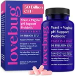 Lovebug Yeast + Vaginal pH Support | Clinically Studied Ingredients for Yeast & UTIs | Multi Strain 50 Billion CFU | 60 Capsules