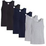 Sock Stack Pack of 6 Mens Vests Tops Lightweight Muscle Gym Summer Top Vest Sleeveless Undershirt, Black Navy Grey Medium