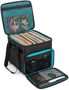 LoDrid Vinyl Record Carrying Bag with Handle and Shoulder Strap, Album Storage Case with 2 Dividers Holds up to 60 LP Records, Patented Design, Bag Only, Black(Patented Design)
