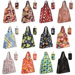 FEPITO 12 Pack Reusable Grocery Bags Shopping Bags 50LBS Foldable Fashion Bags Waterproof Nylon Reusable Grocery Bags