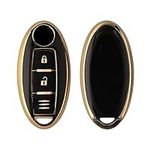 kwmobile Key Cover Compatible with Nissan 3 Button Car Key Key Cover - Car Key Fob Case Protector - Black/Gold