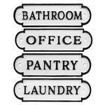 AuldHome Farmhouse Decor Metal Signs, Set of 4 Decorative Cast Iron Door Room Plaques with "Pantry", Office", Bathroom" and "Laundry"