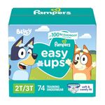 Pampers Easy Ups Girls & Boys Potty Training Pants, Size 4 (2T3T), 74 Count, Bluey Absorbent Training Underwear, Up to 100% Leakproof Day and Night, Hypoallergenic