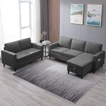 Caradel Dario Interchangeable 6 Seater Sofa Set for Living Room. 3 Seater Sofa with Storage Ottoman 3+2 Sofa Set (3 Seat Sofa + Ottoman+ 2 Seat_Dark Grey)