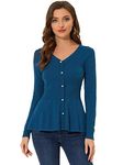 Allegra K Women's V Neck Long Sleeve Ribbed Pullover Knitted Peplum Top Denim Blue 12