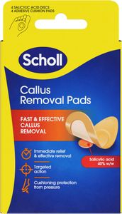 Scholl Callus Remover Pads for Feet – 4 Salicylic Acid Discs & Cushions