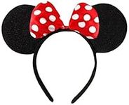 Black With Red Bow & White Polka Dot Minnie Mouse Disney Fancy Dress Ears Head Band