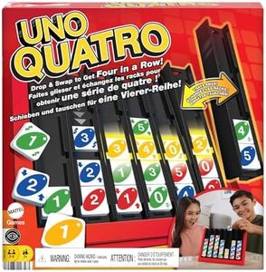 Mattel Games UNO Quatro Game with Colored Tiles & Plastic Game Grid for Adult, Family & Game Night, 2 to 4 Players Ages 7 Years & Up