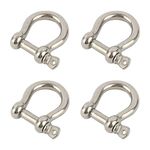 D Bow Ring Shackle Locks, 304 Stainless Steel D Ring, Screw Pin Anchor Shackle for Traction Steel Wire, Heavy Duty Construction, Rigging, Vehicle Recovery, Hauling, Tie Downs, Hanging (M10-4Pcs)