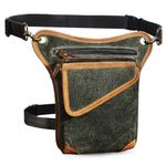 Handadsume Water Resistant Canvas + Leather Motorcycle Travel Fanny Waist Pack Drop Thigh Leg Bag Pouch for Men Women FB2141 (Y-211-3- Green)