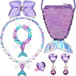 El Regalo 6-Piece Mermaid Princess Girls Kids Dress Up Jewelry Gift Box Set - Sequins Mermaid Tail Coin Purse Necklace Bracelet Ring Pearl Earrings Gifts for Girls (Classy Purple Mermaid Jewelry Set)