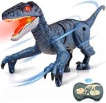 Hot Bee Dinosaur Toys for Kids, RC Dino Toys for 3 4 5 6 7 8 Year Old Boys, Velociraptor Blue from Jurassic Dinosaur World - Electronic Walking Robot Dinosaur Toy with Light & Realistic Roaring Sound