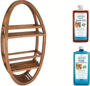 AquaTeak Patented Moa Oval Teak Shower Organizer Two-Step Care Kit
