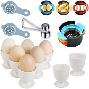 Egg Cups Plastic Egg Cups 8 Pieces|Stainless Steel Egg Opener|Yolk Separator, Stainless Steel Egg Opener Double Sided 2 Sizes for Raw/Soft/Hard Boiled Eggs, Kitchen Egg 11 Piece Set