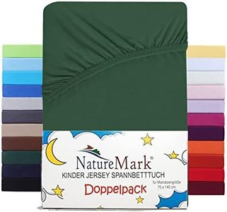 NatureMark Children's Jersey Fitted Sheets, 100% Cotton, for Baby Bed and Cot 70 x 140 cm, Set of 2 - Dark Green