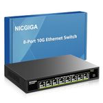 NICGIGA 8 Port 10G Ethernet Switch Unmanaged,with 8x 10Gb Base-T Ports, 10Gbps Network Switch Easy for 10G NAS,PC,WiFi7 Router,10G Adapter/NIC. Desktop or 19-inch Rack Mount, Plug and Play.