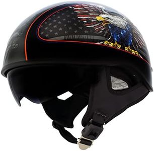 Hot Leathers HLD1037 Gloss Black 'Up Wing Eagle USA' Advanced DOT Unisex Half Helmet with Drop Down Tinted Visor - Large