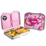 Basil Bento Box - Lunch Box for Kids, 900 ml | 3 Compartment Lunch Box | Stainless Steel Tiffin Box for Kids | Leak Proof Lunch Box | Ideal Tiffin Box for Kids for School | Bento Lunch Box - Unicorn