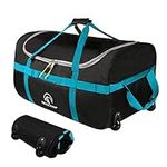 REDCAMP Foldable 85L/25.6 Inch Duffle Bag with Wheels 1680D Oxford Collapsible Large Duffel Bag with Rollers for Camping Travel Gear,Black