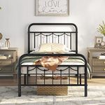 Yaheetech Twin Size Metal Bed Frame with Vintage Headboard and Footboard, Farmhouse Metal Platform Bed, Heavy Duty Steel Slat Support, Ample Under-Bed Storage, No Box Spring Needed, Black