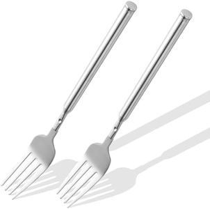 [2 PCS] Extendable Fork for Jokes, Expandable Fork, Extended/Extending/Extend Forks, Extension from 8.7" to 25.4" Long, Stainless Steel Telescopic/Telescoping/Retractable Fork. Silver