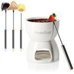 COM-FOUR® Premium Chocolate Fondue Set - Ceramic Bowl with Tea Light Holder and 4 Forks - Melting Pot for Chocolate and Cheese - Melting Pot - Dessert dip Bowl for 4 People - Melting Vessel (White)