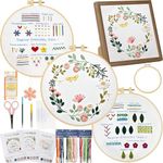 WellSign 3 Sets Embroidery Kit for Beginners, Hand Floral Embroidery Starter Kit for Adults Kids with Photo Frame Decor and Water-Soluble Pens DIY Text Embroidery for Anniversary, Birthday Gifts