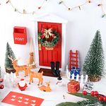 PLULON 26pcs Christmas Accessories Red Fairy Door Mini Christmas Trees Santa Snowman Deer Tree Wreath Ornaments Outdoor Christmas Girl Decorations Wooden Fairy Model Toy Crafts (Red Door)