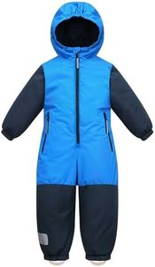 Owntop Kids Snow Suit Boys, One Piece Snowsuit Waterproof, Hooded Winter Jacket for Skiing Snowboarding (Blue, 104)