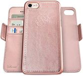 Dreem Fibonacci 2-in-1 Wallet Case for Apple iPhone SE 3 (2022), SE 2, & 8/7 - Luxury Vegan Leather, Magnetic Detachable Shockproof Phone Case, RFID Card Protection, 2-Way Flip Stand - Rose